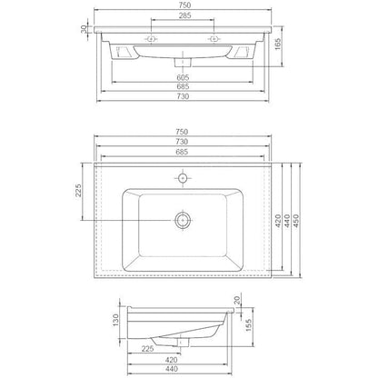 Set promo mobilier baie (masca cu 2 sertare si lavoar) Arthema Vela 75 cm, alb lucios