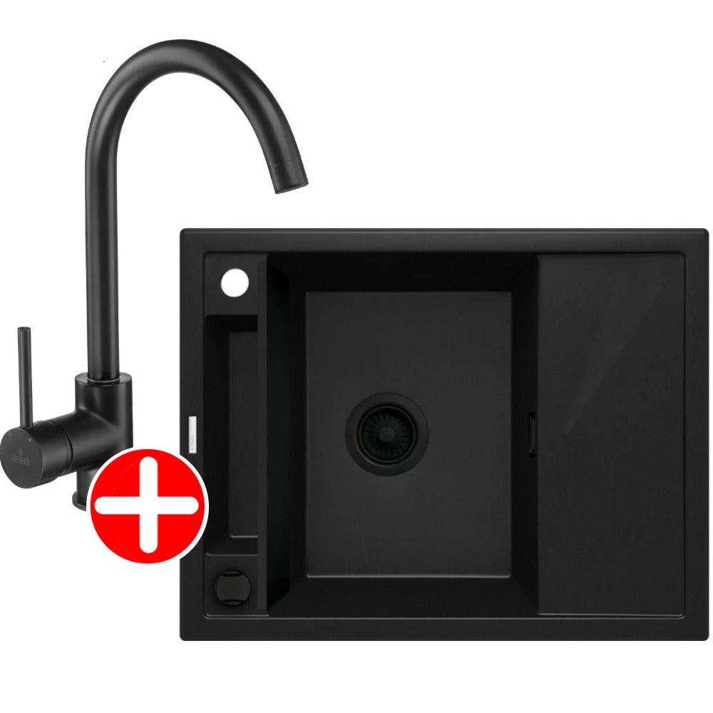 Deante Magnetic Set chiuveta bucatarie granit 64x50 cm, negru si baterie monocomanda Deante Milin Negru