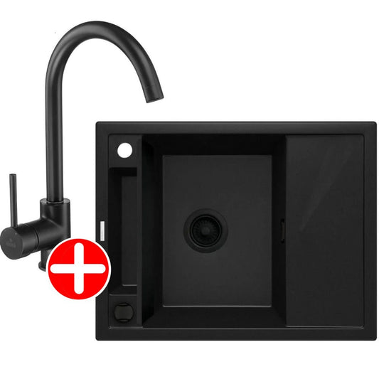 Deante Magnetic Set chiuveta bucatarie granit 64x50 cm, negru si baterie monocomanda Deante Milin Negru