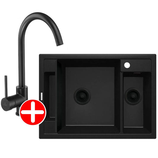 Deante Magnetic Set chiuveta bucatarie granit 70x50 cm, negru si baterie monocomanda Deante Milin Negru
