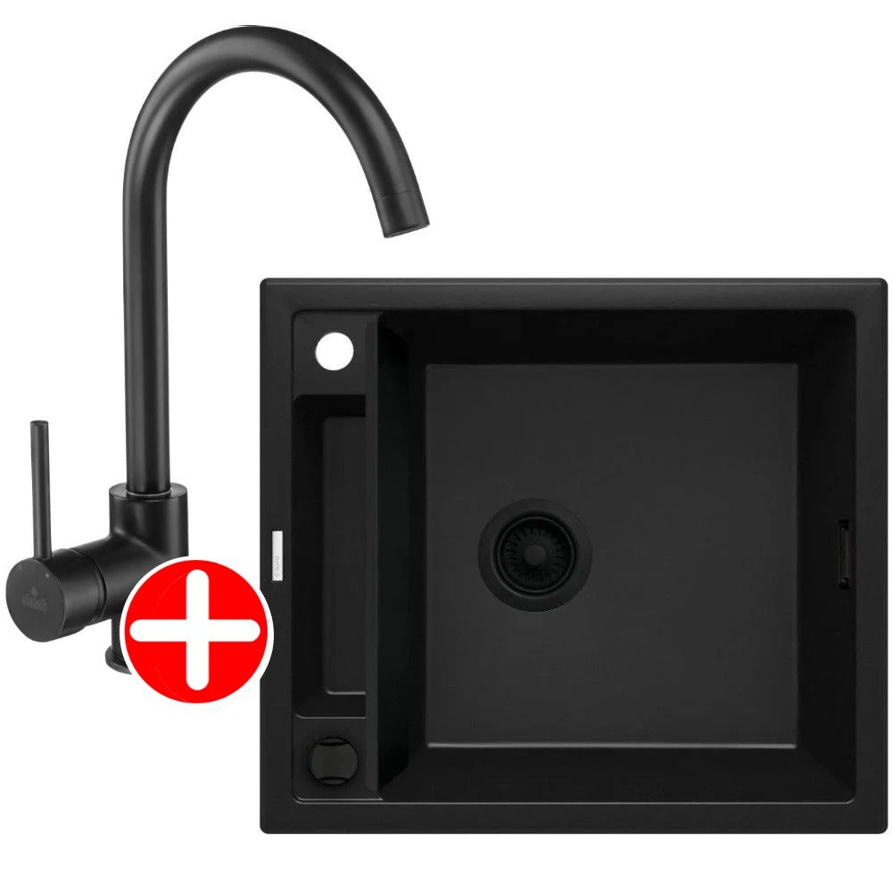 Deante Magnetic Set chiuveta bucatarie granit 56x50 cm, negru si baterie monocomanda Deante Milin negru