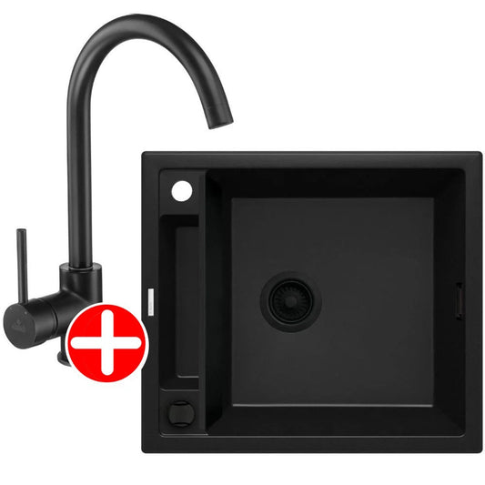 Deante Magnetic Set chiuveta bucatarie granit 56x50 cm, negru si baterie monocomanda Deante Milin negru