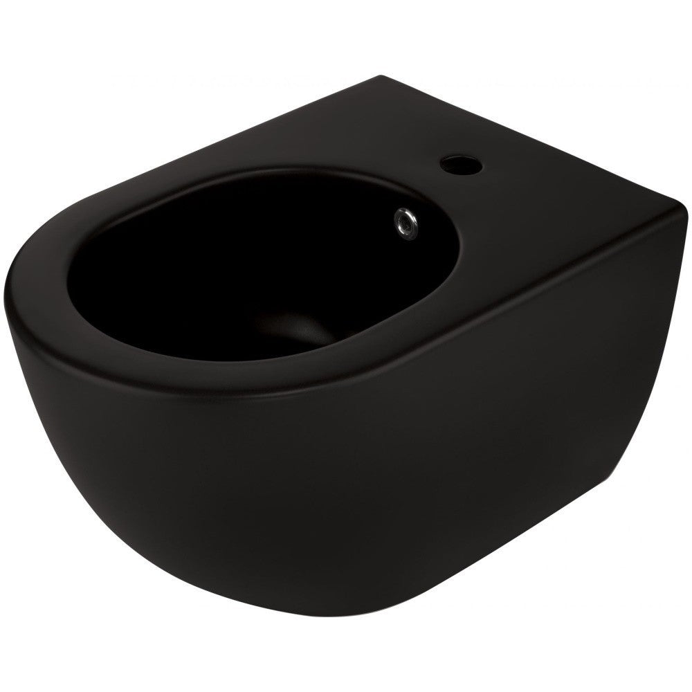 Set Vas WC suspendat cu capac soft close si bideu Deante Peonia Rimless 36x51 cm evacuare orizontala, negru