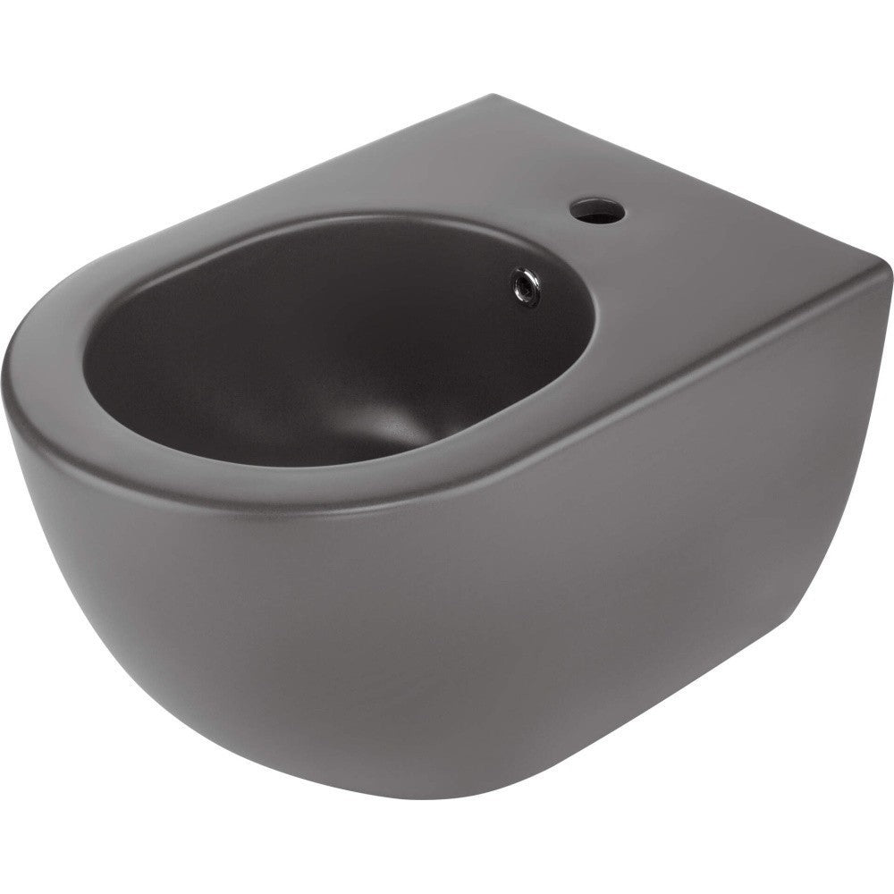 Set Vas WC suspendat cu capac soft close si bideu Deante Peonia Rimless 36x51 cm evacuare orizontala, antracit