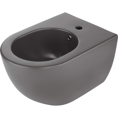 Set Vas WC suspendat cu capac soft close si bideu Deante Peonia Rimless 36x51 cm evacuare orizontala, antracit