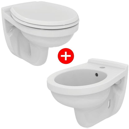 Set Vas WC suspendat cu capac si bideu Vidima SevaFresh 37x53 cm evacuare orizontala