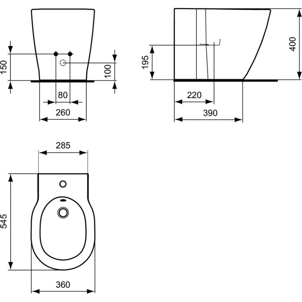 Set Vas WC pe pardoseala cu capac si bideu Ideal Standard Connect 36x55 cm evacuare orizontala