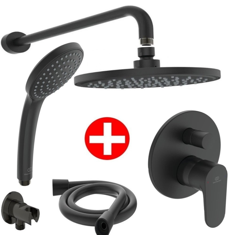 Set promo Sistem dus incastrat fara termostat Ideal Standard Cerafine O, cu baterie rotunda, negru mat