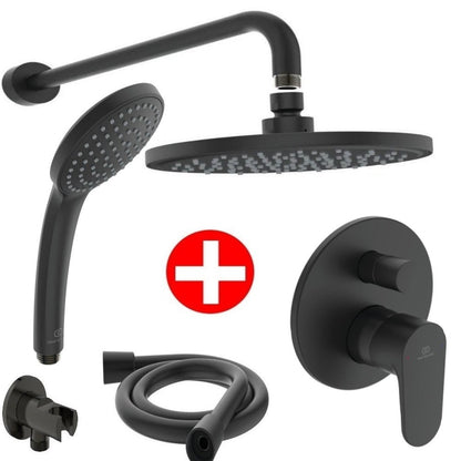 Set promo Sistem dus incastrat fara termostat Ideal Standard Cerafine O, cu baterie rotunda, negru mat