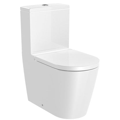 Set Vas WC pe pardoseala cu rezervor aparent si capac soft close Roca Inspira Round Rimless 37x65 cm evacuare orizontala sau verticala, alb