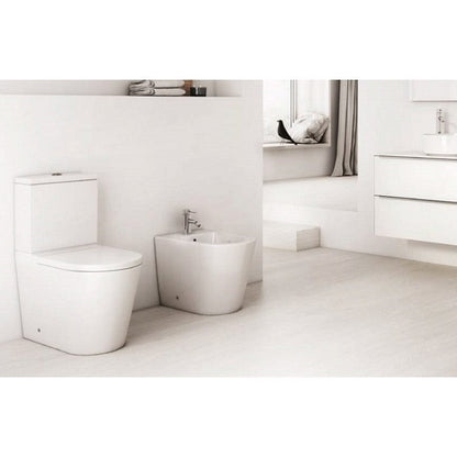 Set Vas WC pe pardoseala cu rezervor aparent si capac soft close Roca Inspira Round Rimless 37x65 cm evacuare orizontala sau verticala, alb