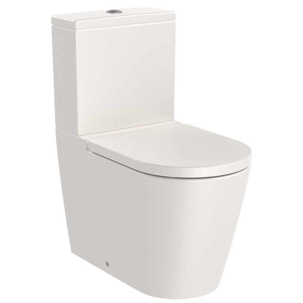 Set Vas WC pe pardoseala cu rezervor aparent si capac soft close Roca Inspira Round Rimless 37x65 cm evacuare orizontala sau verticala, bej