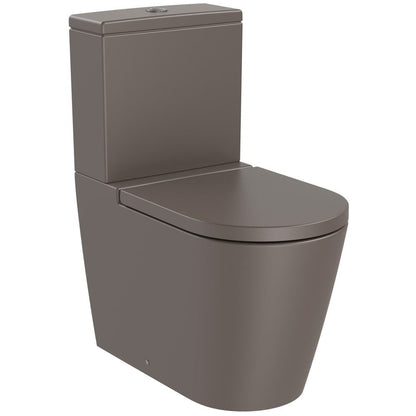 Set Vas WC pe pardoseala cu rezervor aparent si capac soft close Roca Inspira Round Rimless 37x65 cm evacuare orizontala sau verticala, maro (coffee)