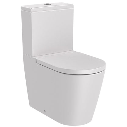 Set Vas WC pe pardoseala cu rezervor aparent si capac soft close Roca Inspira Round Rimless 37x65 cm evacuare orizontala sau verticala, alb (pearl)