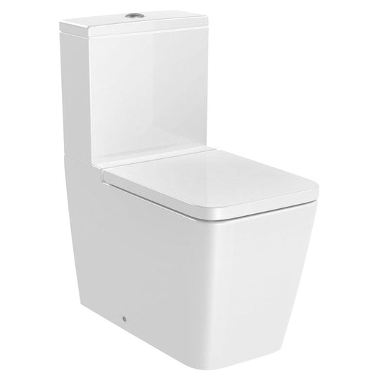 Set Vas WC pe pardoseala cu rezervor aparent si capac soft close Roca Inspira Square Rimless 36x65 cm evacuare orizontala sau verticala, alb