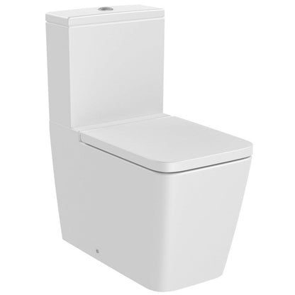 Set Vas WC pe pardoseala cu rezervor aparent si capac soft close Roca Inspira Square Rimless 36x65 cm evacuare orizontala sau verticala, alb mat