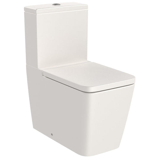 Set Vas WC pe pardoseala cu rezervor aparent si capac soft close Roca Inspira Square Rimless 36x65 cm evacuare orizontala sau verticala, bej