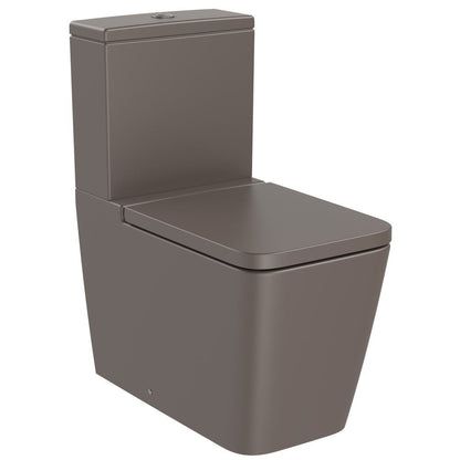 Set Vas WC pe pardoseala cu rezervor aparent si capac soft close Roca Inspira Square Rimless 36x65 cm evacuare orizontala sau verticala, maro (coffee)