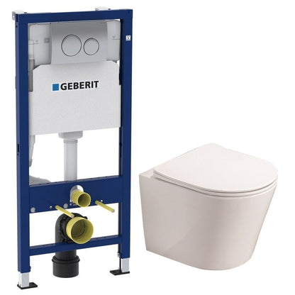 Set Promo Vas WC suspendat cu rezervor incastrat, clapeta de actionare alba, capac soft close, Geberit Delta si Fluminia Clementina 36x49 cm