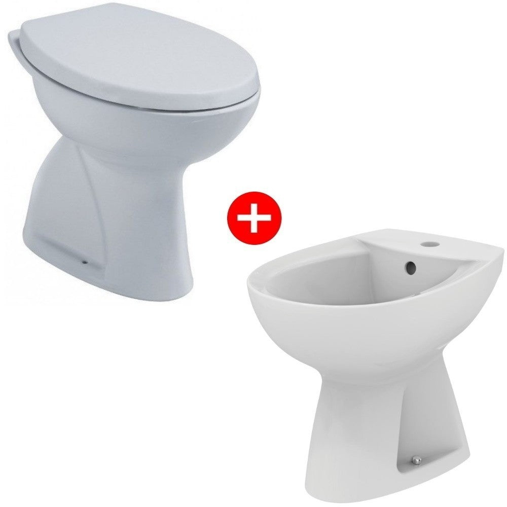 Set Vas WC pe pardoseala cu capac si bideu Vidima SevaDuo 35x51 cm evacuare verticala