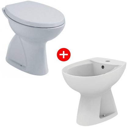 Set Vas WC pe pardoseala cu capac si bideu Vidima SevaDuo 35x51 cm evacuare verticala