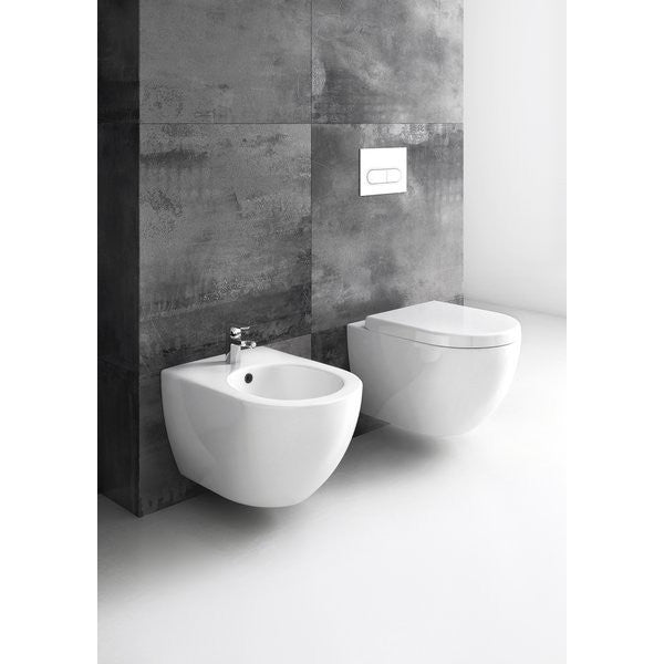 Set Vas WC suspendat cu capac soft close si bideu Ravak Uni Chrome 36x51 cm evacuare orizontala