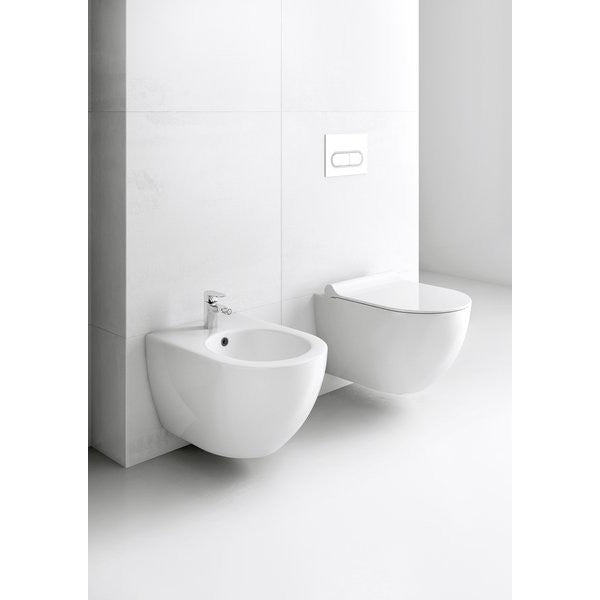 Set Vas WC suspendat cu capac soft close si bideu Ravak Uni Chrome 36x51 cm evacuare orizontala
