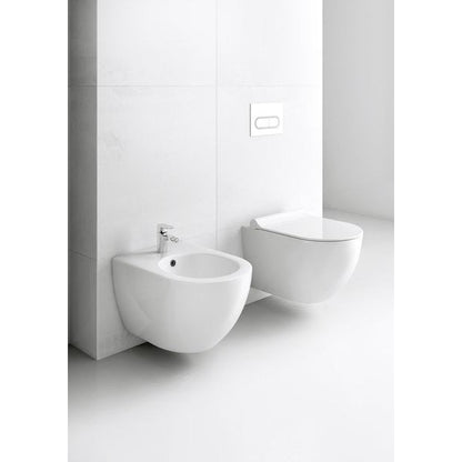 Set Vas WC suspendat cu capac soft close si bideu Ravak Uni Chrome 36x51 cm evacuare orizontala