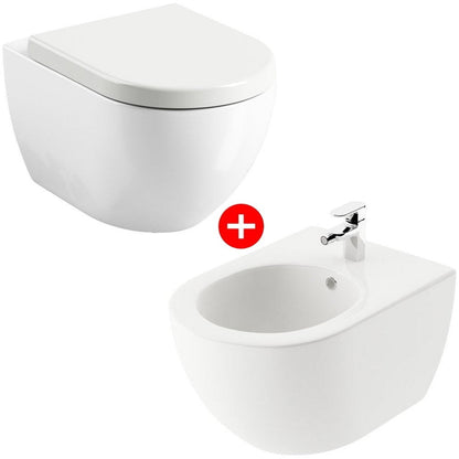 Set Vas WC suspendat cu capac soft close si bideu Ravak Uni Chrome 36x51 cm evacuare orizontala