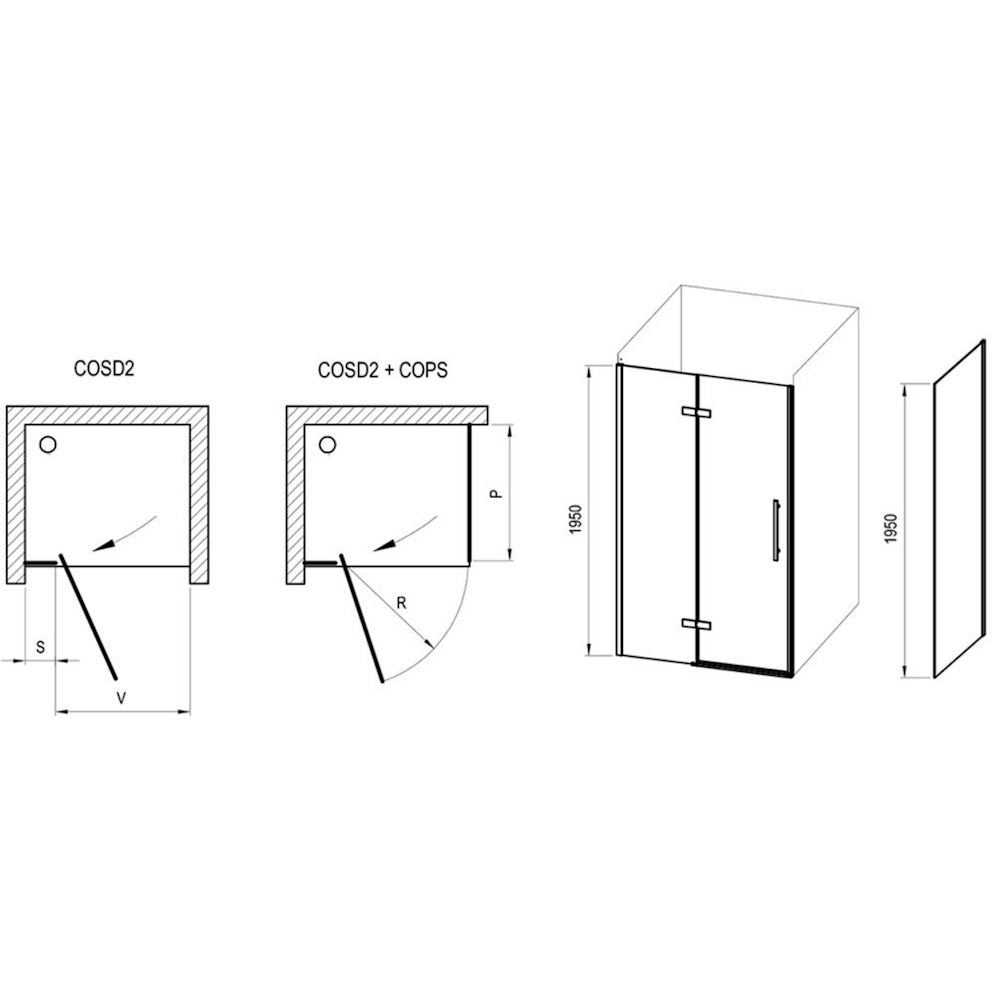Cabina dus patrata cu usa batanta Ravak Cool COSD2+COPS 100x100 cm, profil crom