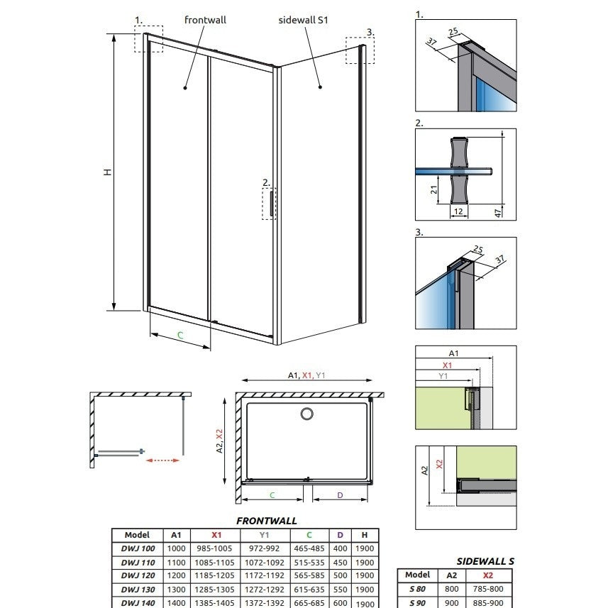 Set promo Cabina dus patrata cu usi glisante Radaway Alienta DWJ+S 120x90 cm, cadita si sifon