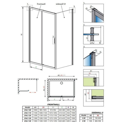 Set promo Cabina dus patrata cu usi glisante Radaway Alienta DWJ+S 120x90 cm, cadita si sifon
