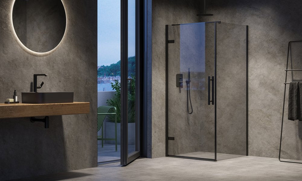 Cabina dus dreptunghiulara cu usa batanta Ravak Cool COSD1+COPS 90x80 cm, profil negru