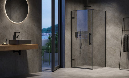 Cabina dus patrata cu usa batanta Ravak Cool COSD1+COPS 90x90 cm, profil negru