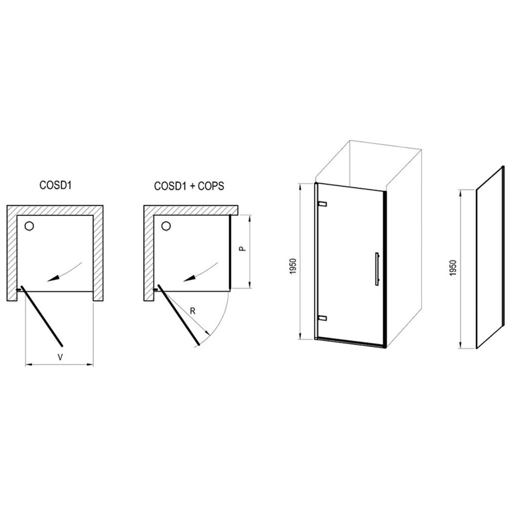 Cabina dus patrata cu usa batanta Ravak Cool COSD1+COPS 80x80 cm, profil negru