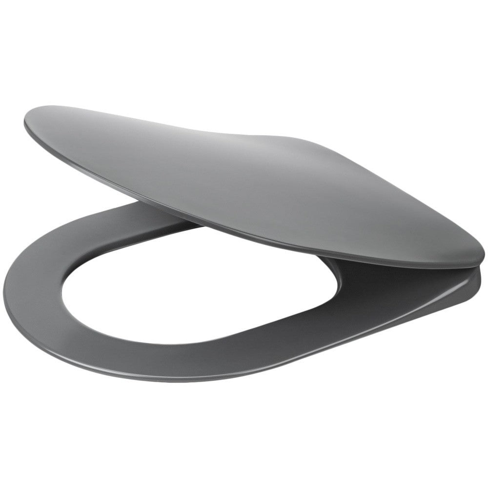 Set Vas WC suspendat cu capac soft close si bideu Deante Peonia Rimless 36x51 cm evacuare orizontala, antracit