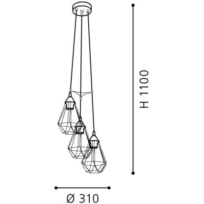 Eglo Tarbes Lustra 3x60W, Ø31xH110 cm, negru