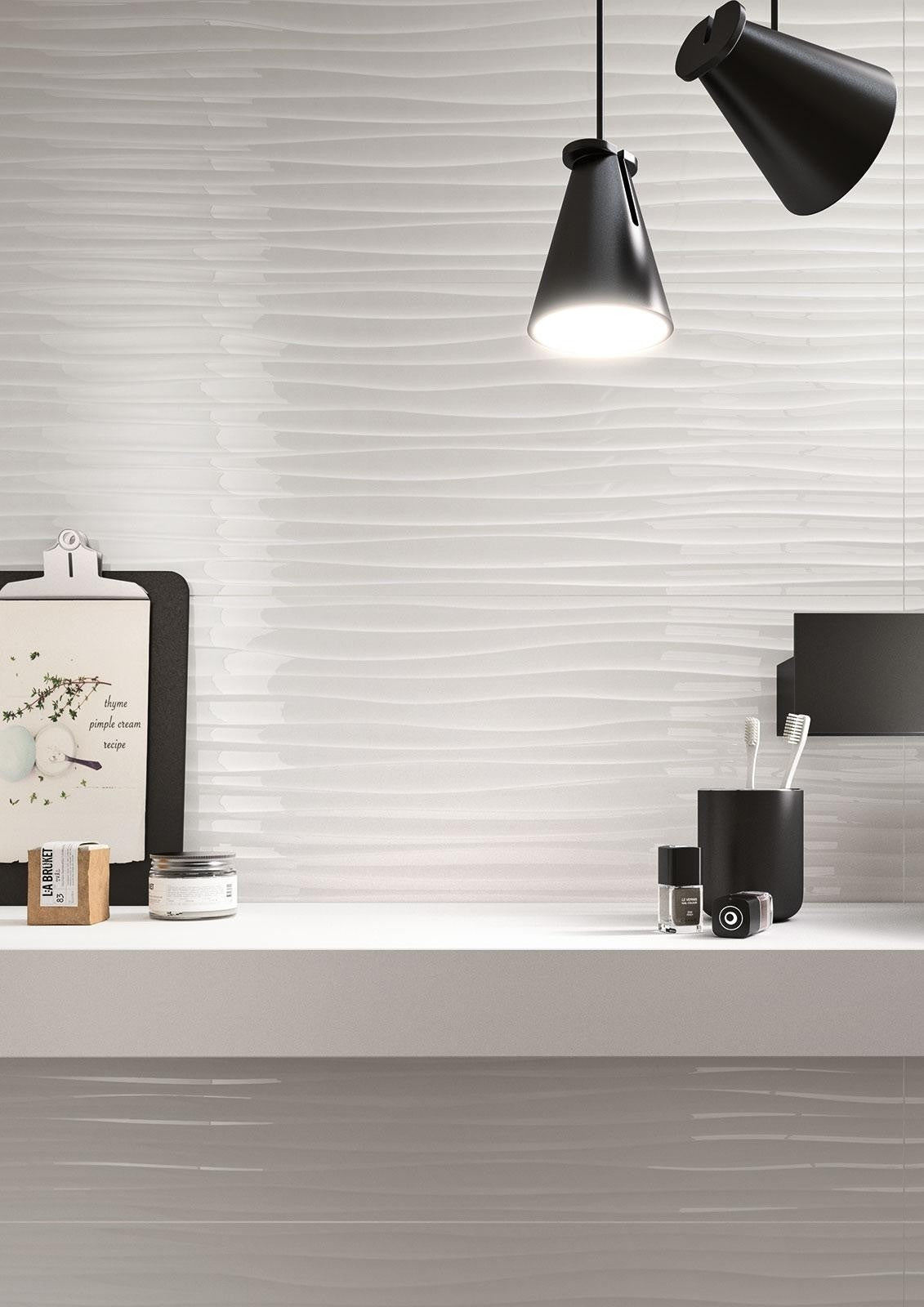 Faianta baie / bucatarie rectificata alba 40x120 cm, Marazzi Essenziale Struttura Wave 3D Lux