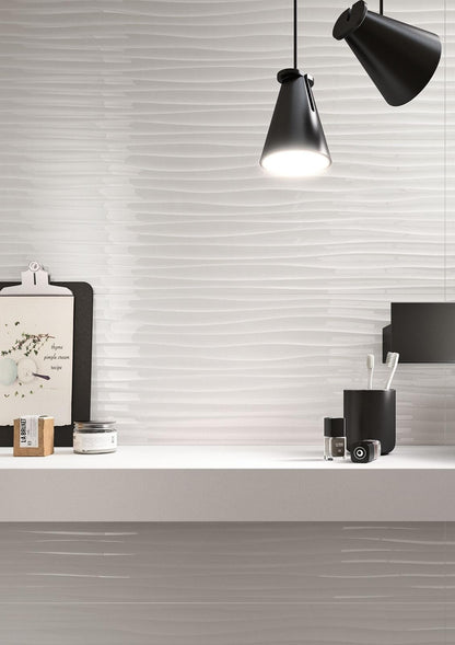 Faianta baie / bucatarie rectificata alba 40x120 cm, Marazzi Essenziale Struttura Wave 3D Lux