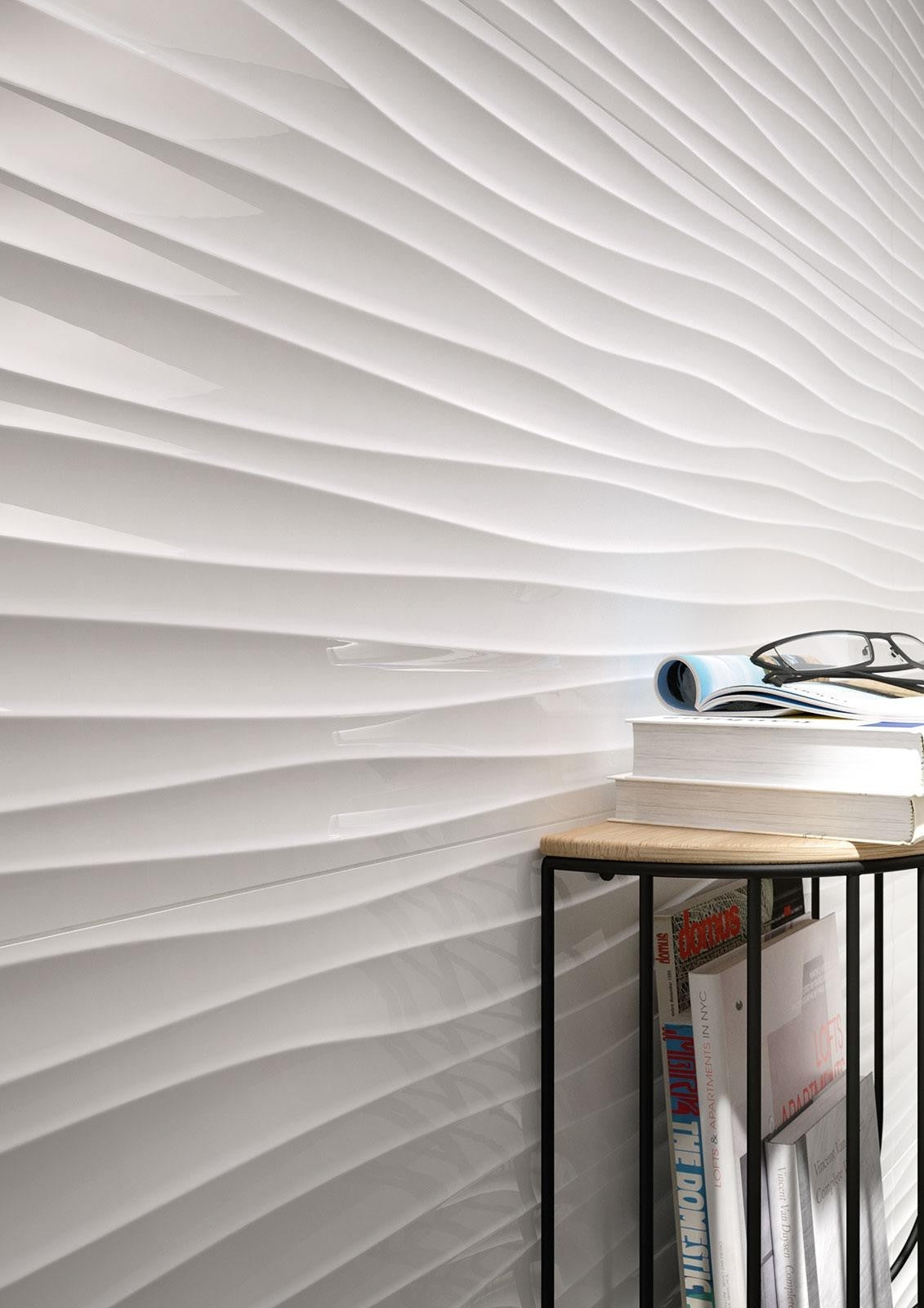 Faianta baie / bucatarie rectificata alba 40x120 cm, Marazzi Essenziale Struttura Wave 3D Satinato