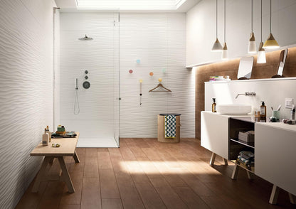 Faianta baie / bucatarie rectificata alba 40x120 cm, Marazzi Essenziale Struttura Wave 3D Lux