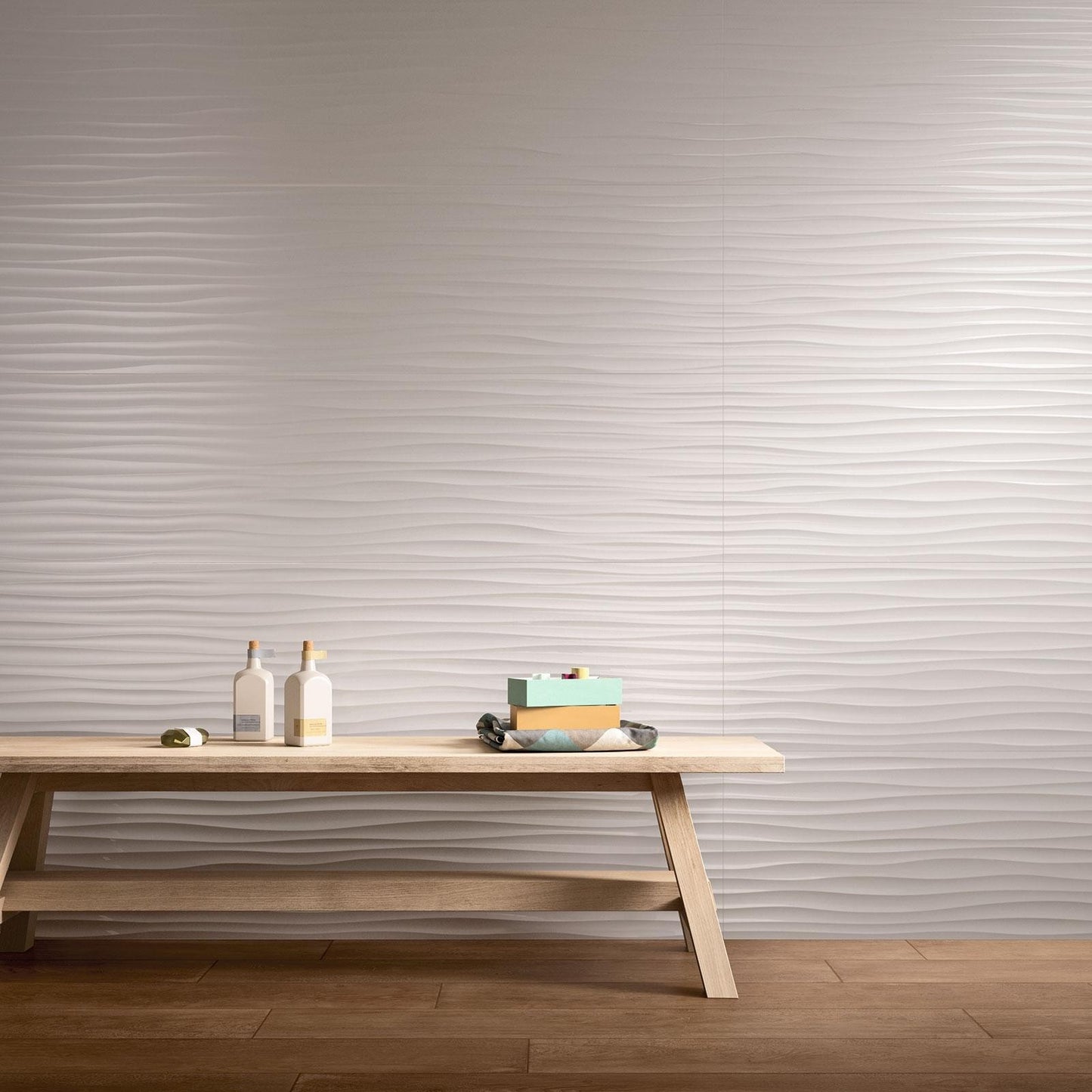 Faianta baie / bucatarie rectificata alba 40x120 cm, Marazzi Essenziale Struttura Wave 3D Satinato