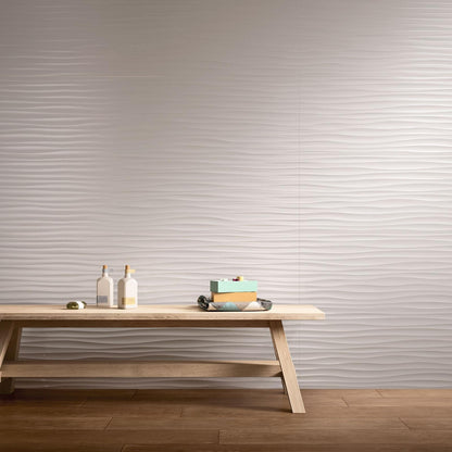 Faianta baie / bucatarie rectificata alba 40x120 cm, Marazzi Essenziale Struttura Wave 3D Satinato