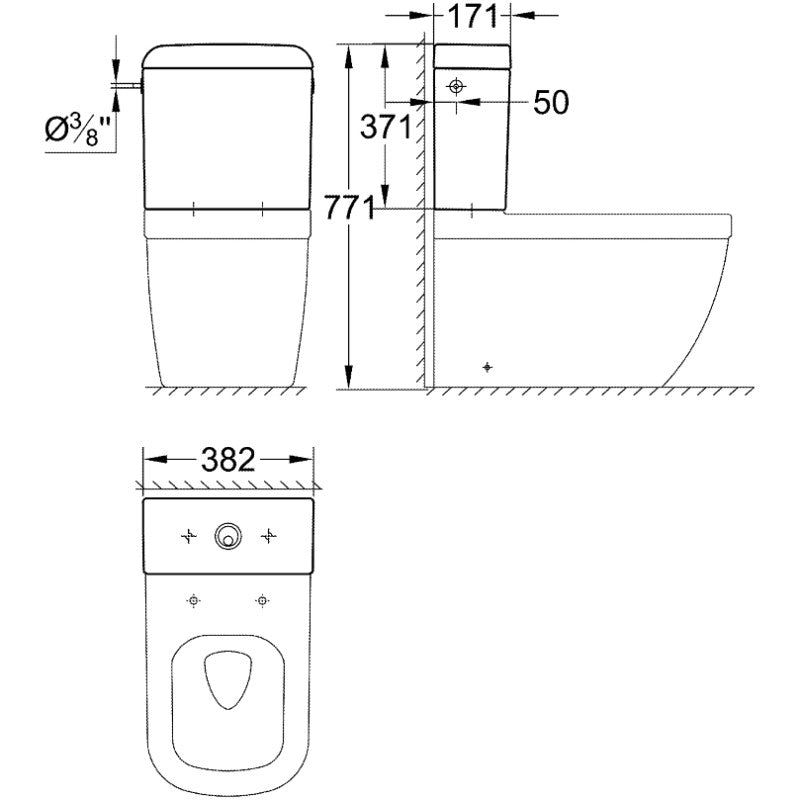 Grohe Euro Ceramic Rezervor WC, alimentare laterala/din spate