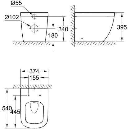 Vas WC pe pardoseala Grohe Euro Ceramic Rimless 37x54 cm evacuare orizontala sau verticala, lipit de perete