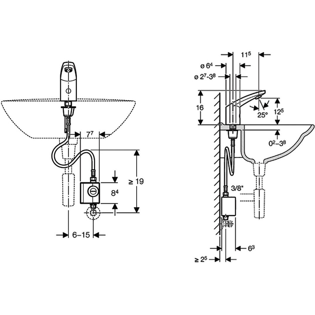 Geberit 185 Baterie lavoar cu infrarosu fara mixare apa, cu generator