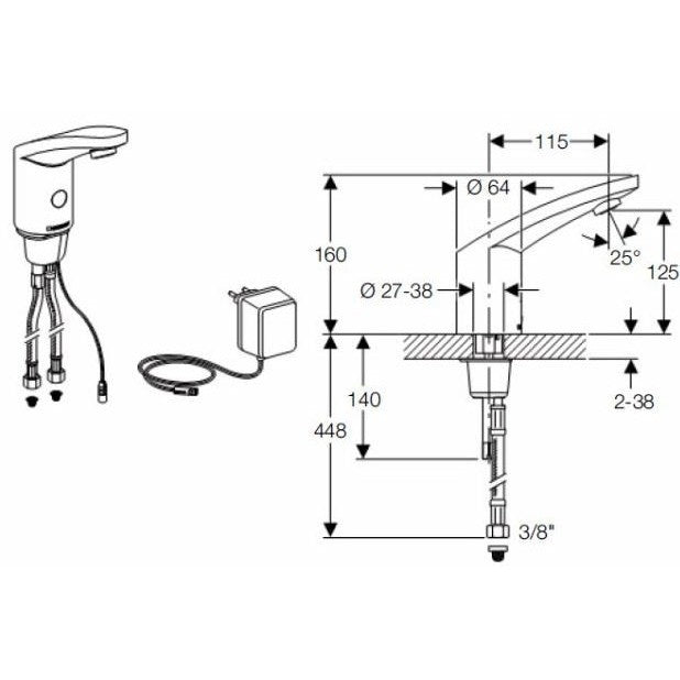 Geberit 185 Baterie lavoar cu infrarosu si maner pentru mixare apa, 220 V