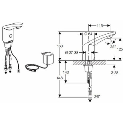 Geberit 185 Baterie lavoar cu infrarosu si maner pentru mixare apa, 220 V