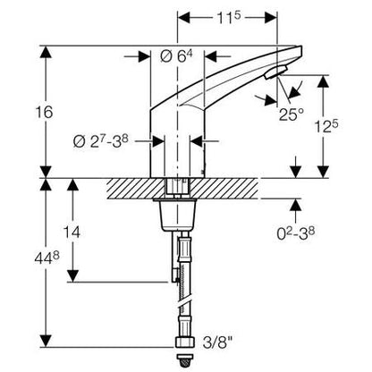 Geberit 185 Baterie lavoar cu infrarosu si maner pentru mixare apa, cu baterii 1.5 V