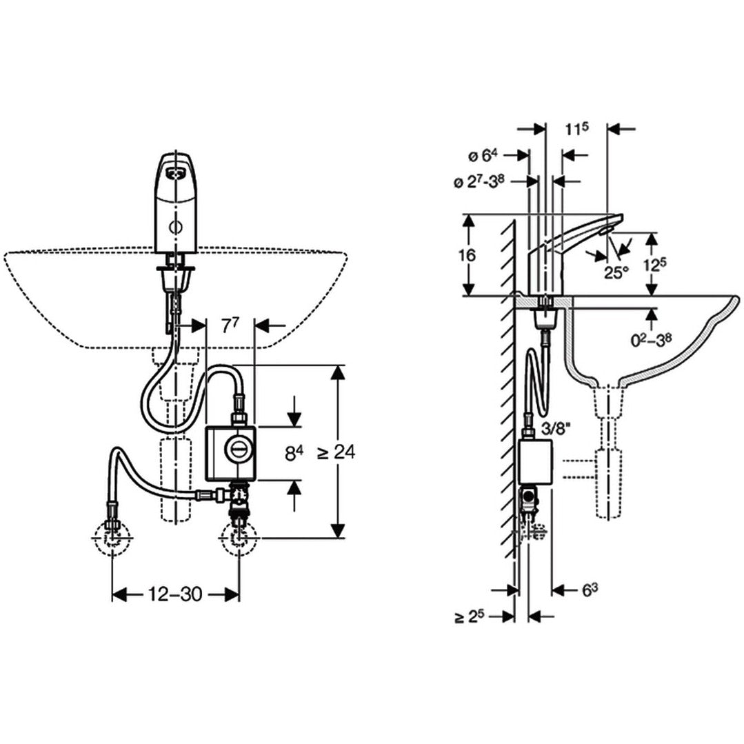 Geberit 185 Baterie lavoar cu infrarosu si mixare apa, cu generator